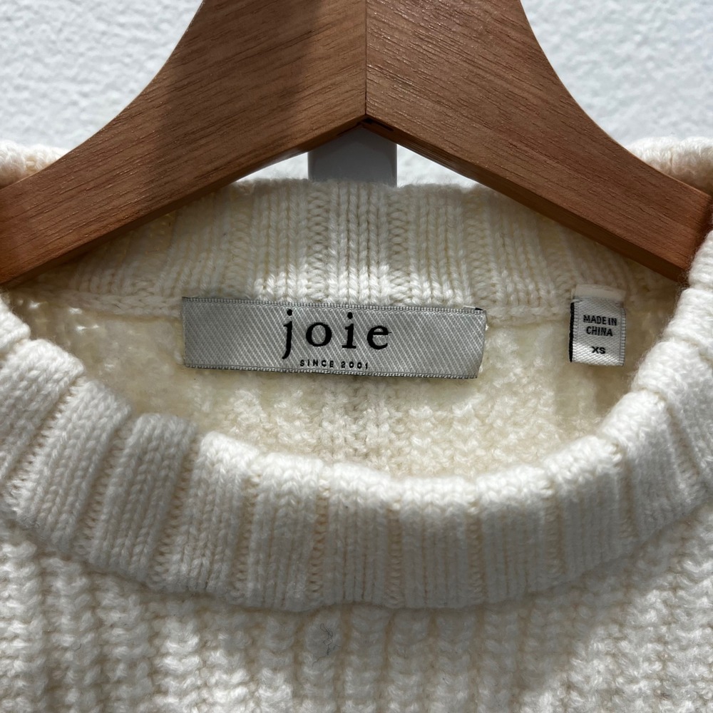 Joie Ivor Colorblock Chunky Cable Knit Wool Sweater Womens XS Cream Old Money - Picture 13 of 15